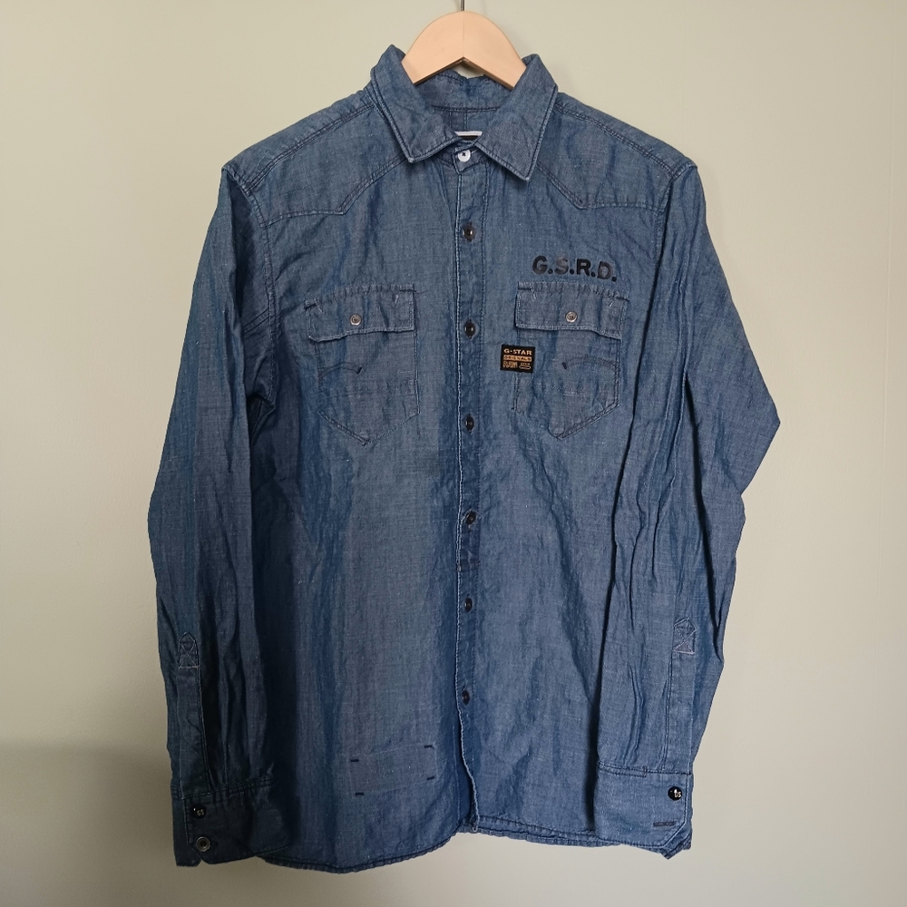 G Star Linen and Cotton New Midnight Corner Button-up Men's Shirt XL